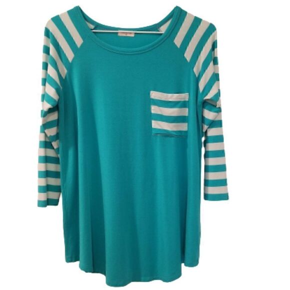 Occasionally Made Tops - OCCASIONALLY Made Super Soft Teal Striped Shirt